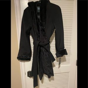 Hilary Radley Wool and Faux Fur Black Coat